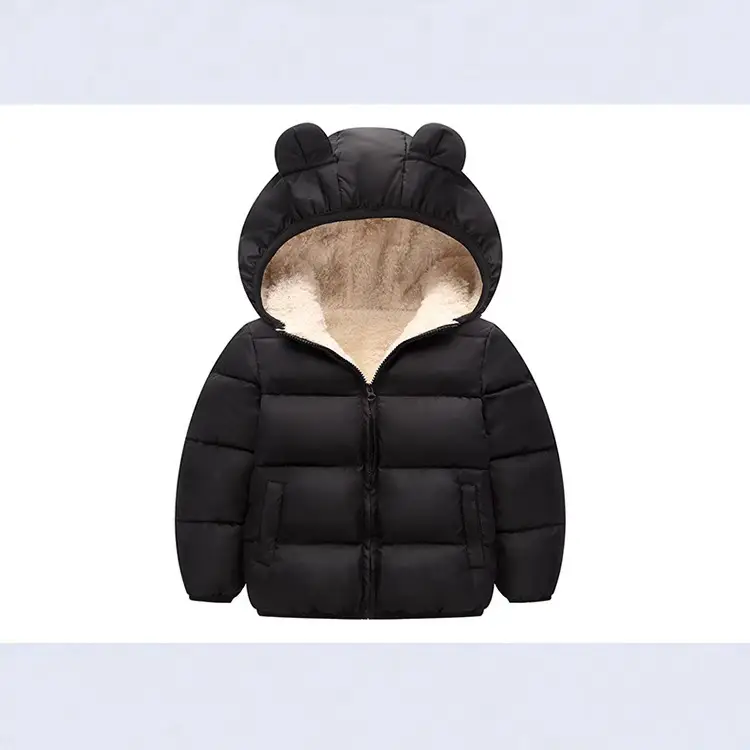 Kids Bear Ears Puffer Jacket Black Rabbit Ears Thick - Image 9