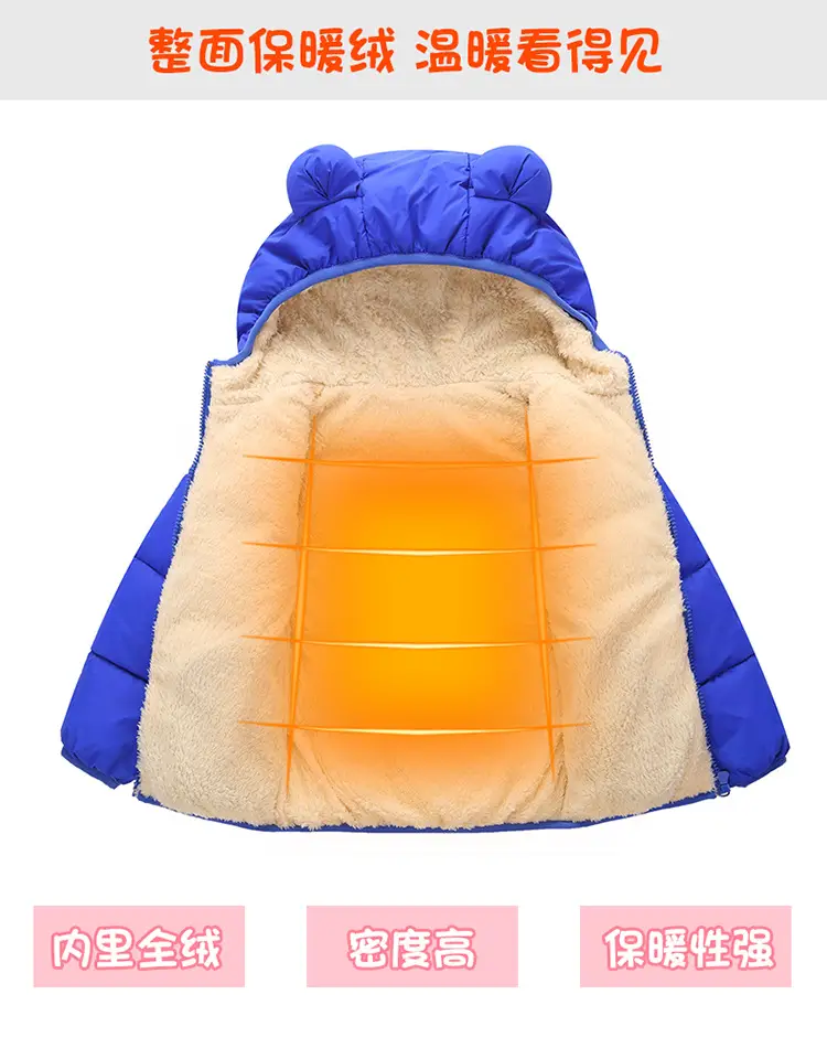 Kids Bear Ears Puffer Jacket Black Rabbit Ears Thick — feature 7