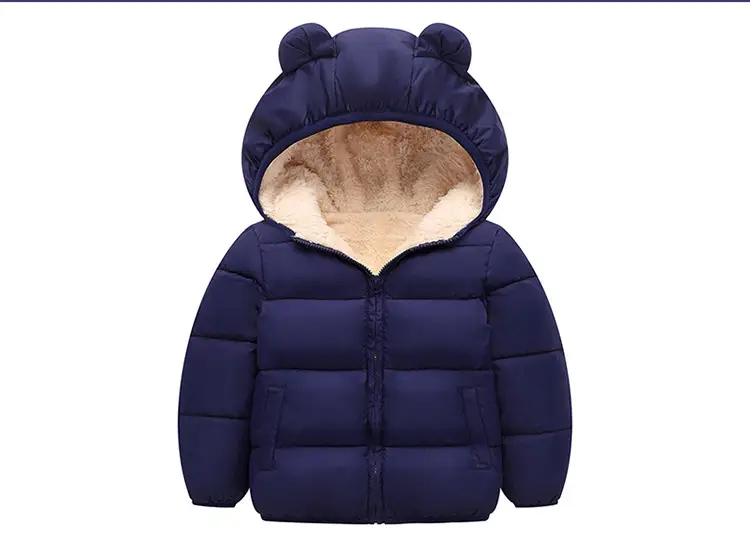 Kids Bear Ears Puffer Jacket Black Rabbit Ears Thick - Image 4