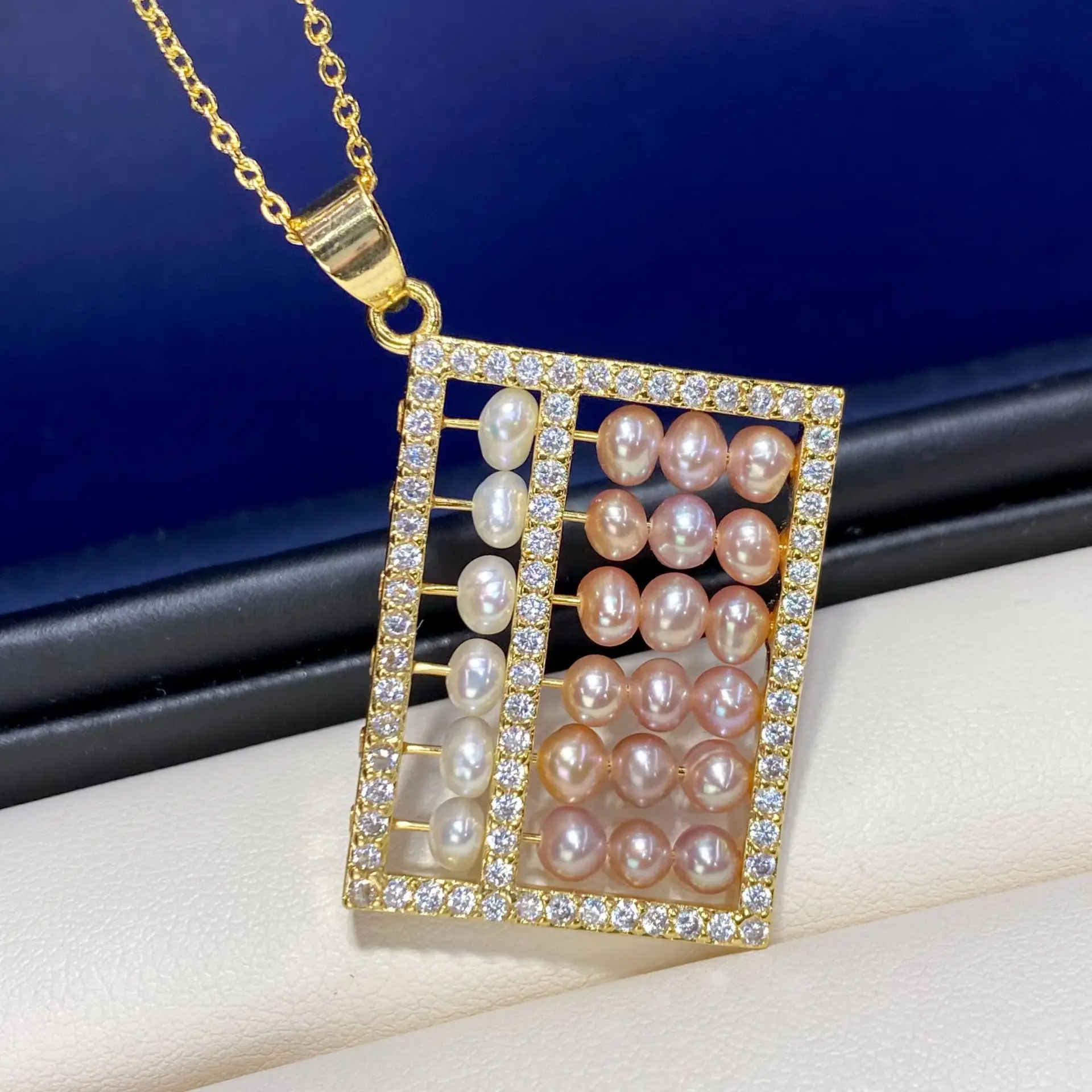 14K Gold Pearl Abacus Pendant for Women