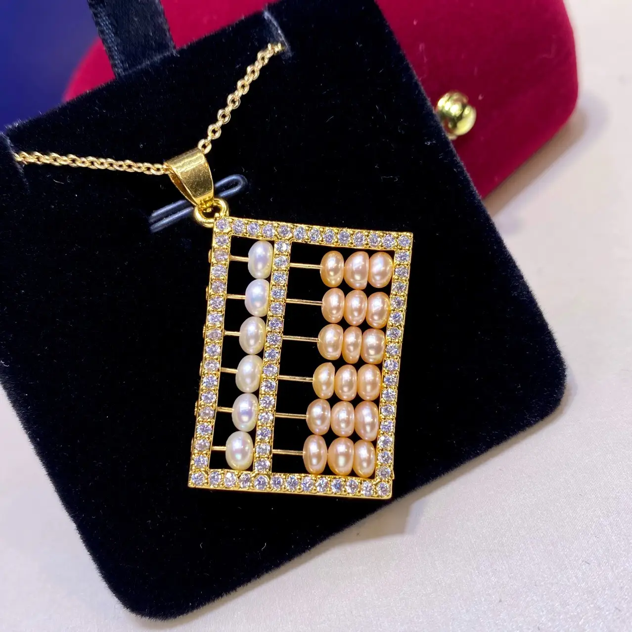 14K Gold Pearl Abacus Pendant for Women