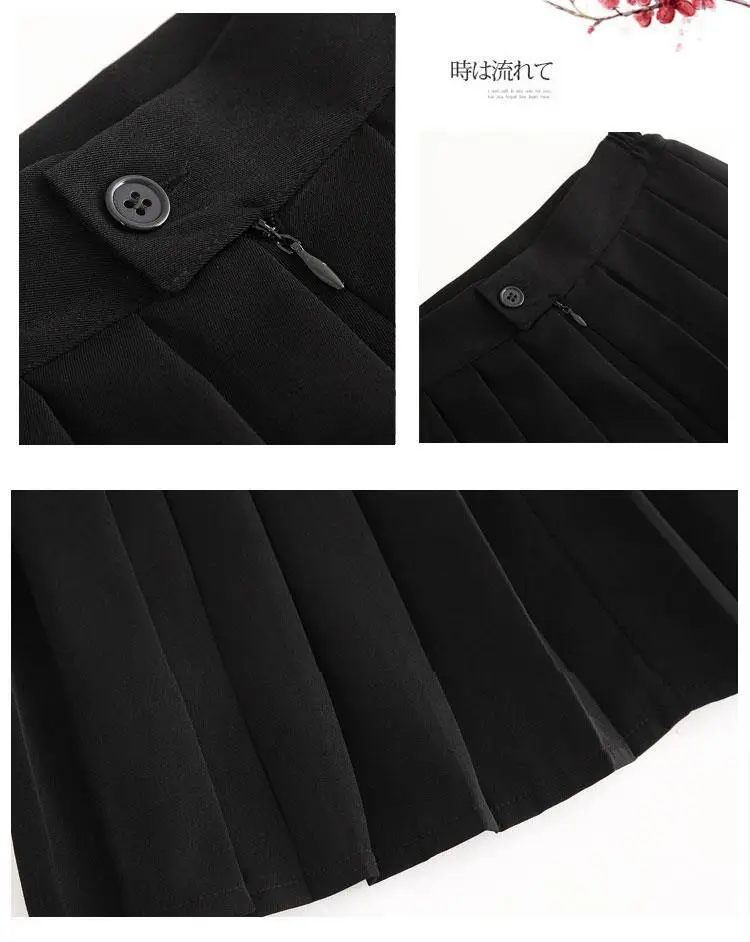 Black Japanese College Skirt with Elastic Waist — feature 5