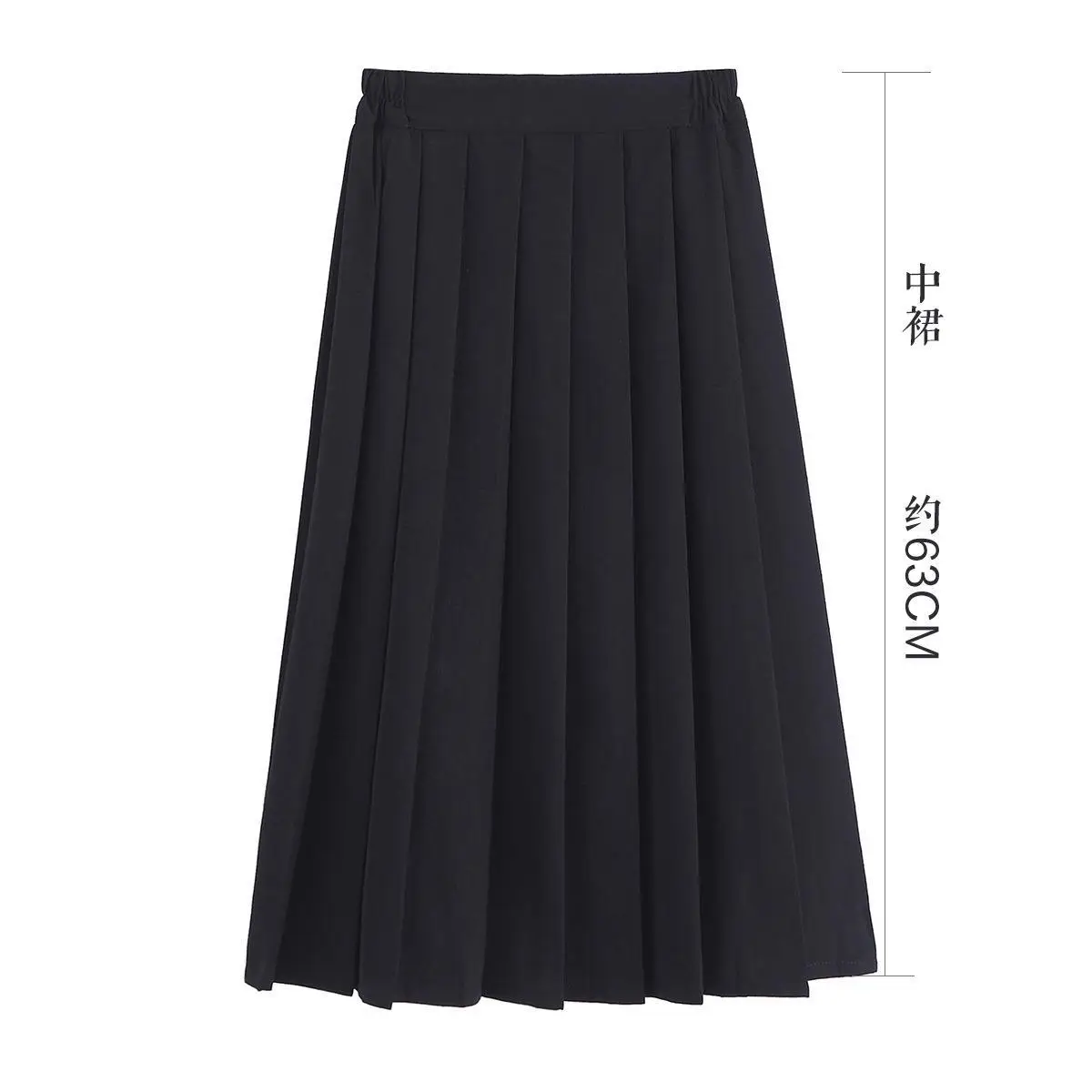 Black Japanese College Skirt with Elastic Waist - Image 8