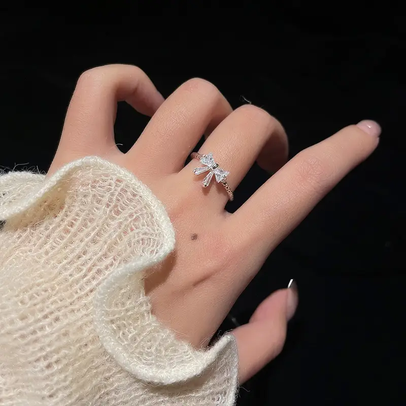 Bow Ring Women's Adjustable Flash Diamond Ring — feature 22