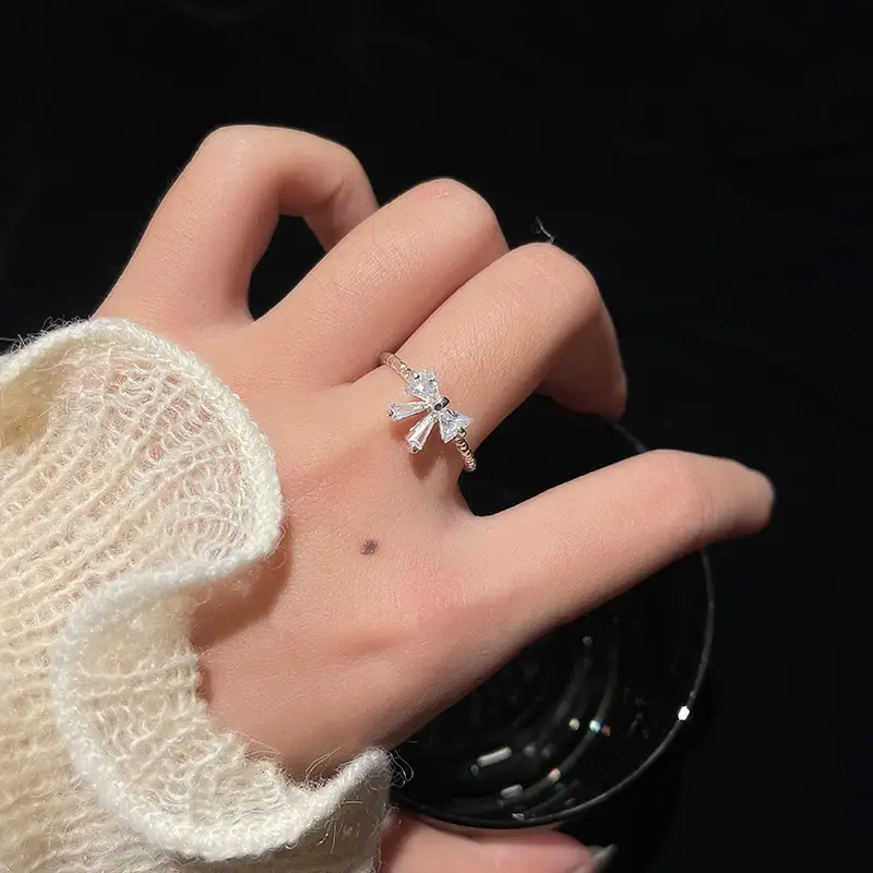 Bow Ring Women's Adjustable Flash Diamond Ring — feature 20