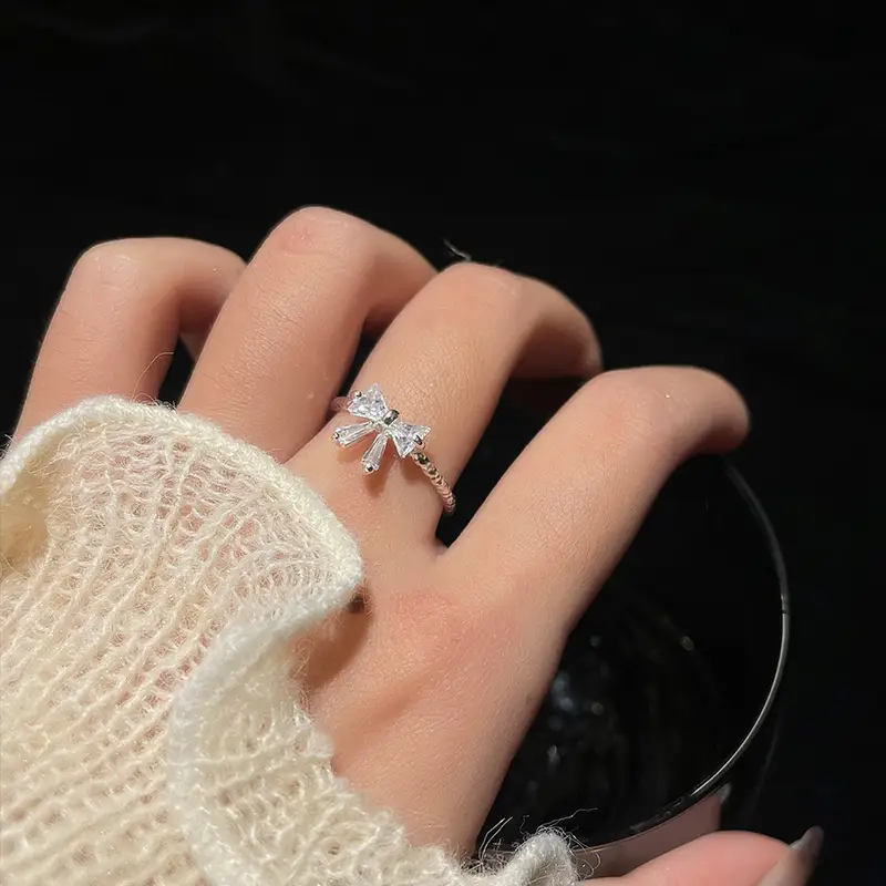 Bow Ring Women's Adjustable Flash Diamond Ring — feature 23