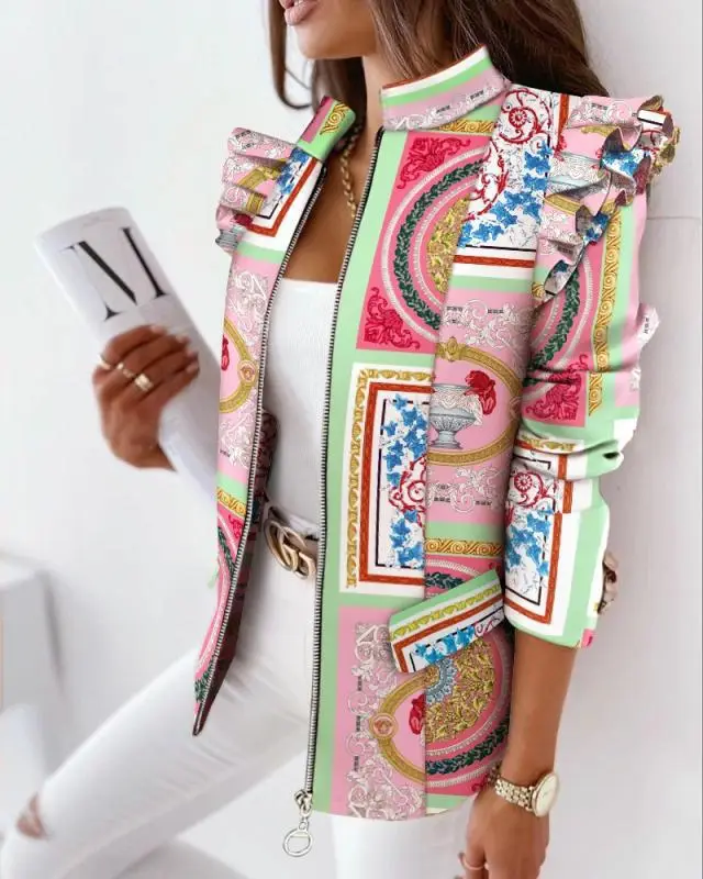 2025 Ruffled Zipper Plaid Jacket for Women — feature 61