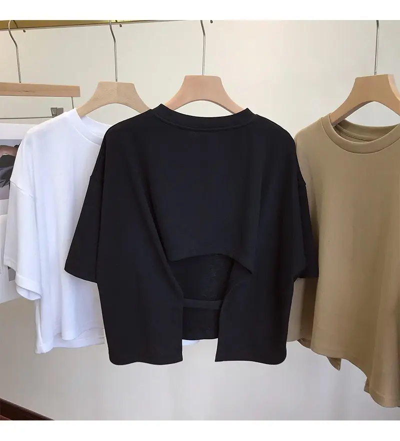 Women Backless T-Shirt White Loose Summer 2025 — feature 10