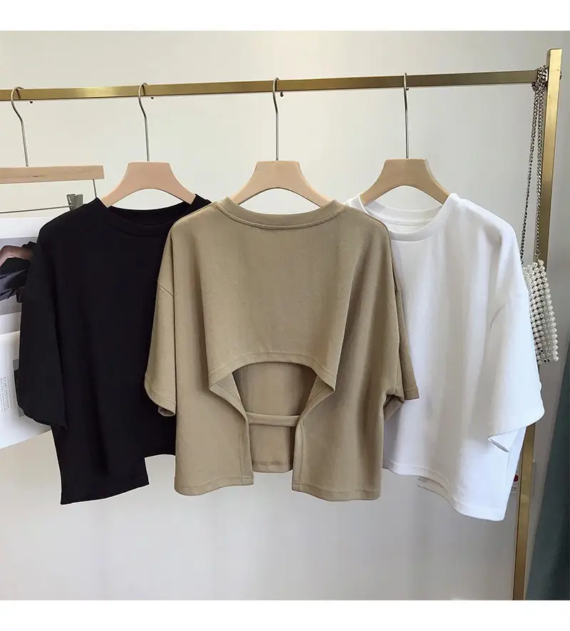 Women Backless T-Shirt White Loose Summer 2025 — feature 13