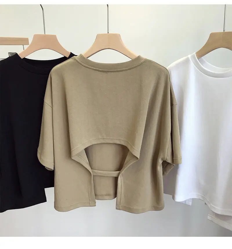 Women Backless T-Shirt White Loose Summer 2025 — feature 14