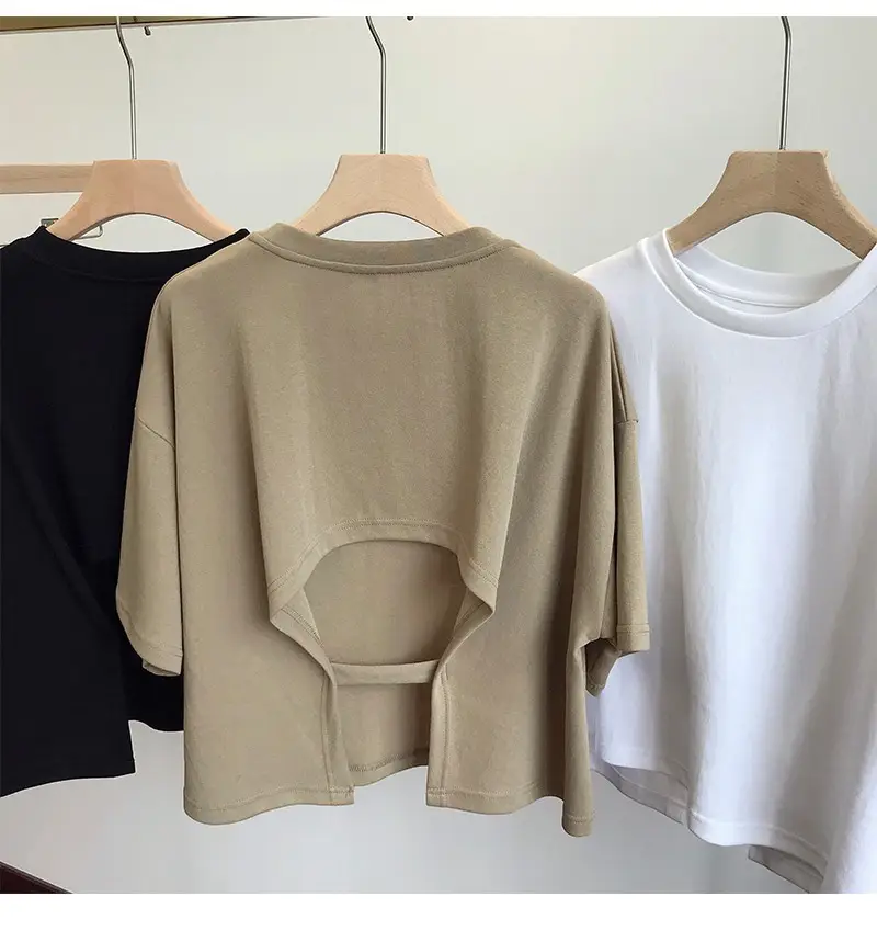 Women Backless T-Shirt White Loose Summer 2025 — feature 15