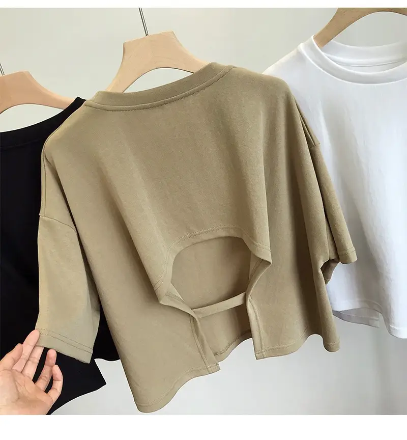 Women Backless T-Shirt White Loose Summer 2025 — feature 16