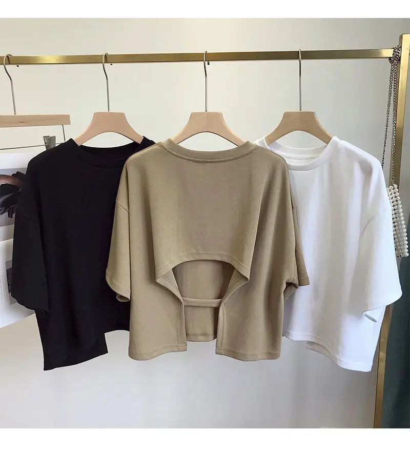 Women Backless T-Shirt White Loose Summer 2025 — feature 4