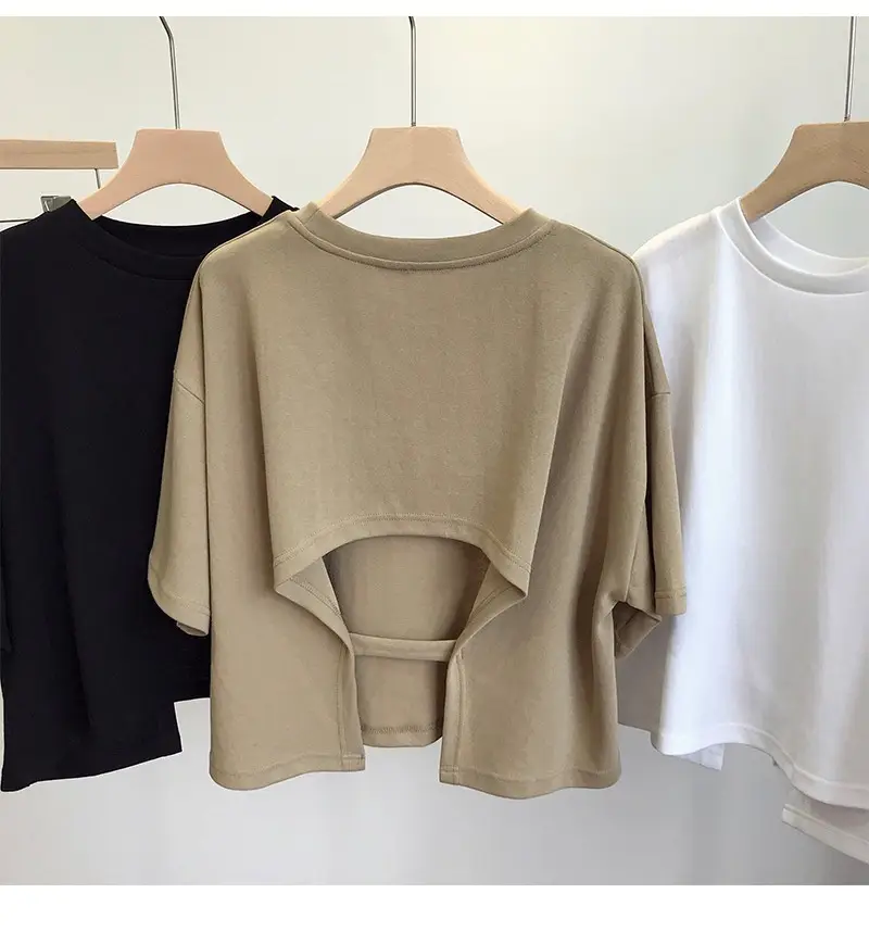 Women Backless T-Shirt White Loose Summer 2025 — feature 6