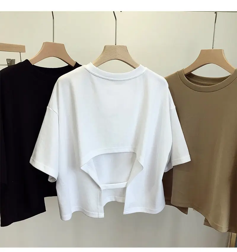 Women Backless T-Shirt White Loose Summer 2025 — feature 8