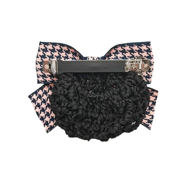 Houndstooth Bow Hairpin with Pearl Clip