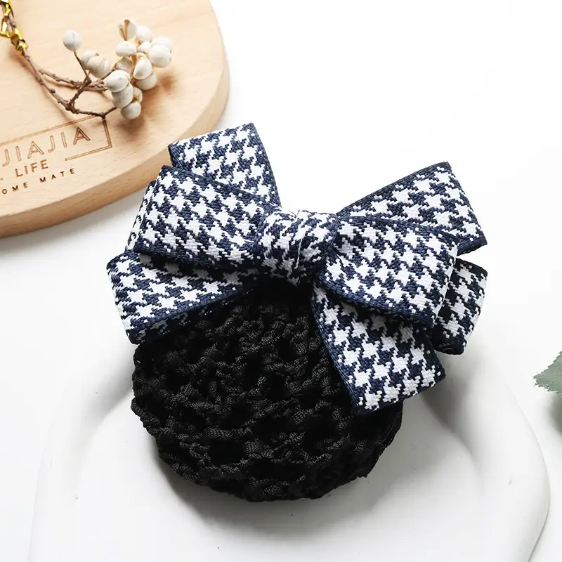 Houndstooth Bow Hairpin with Pearl Clip