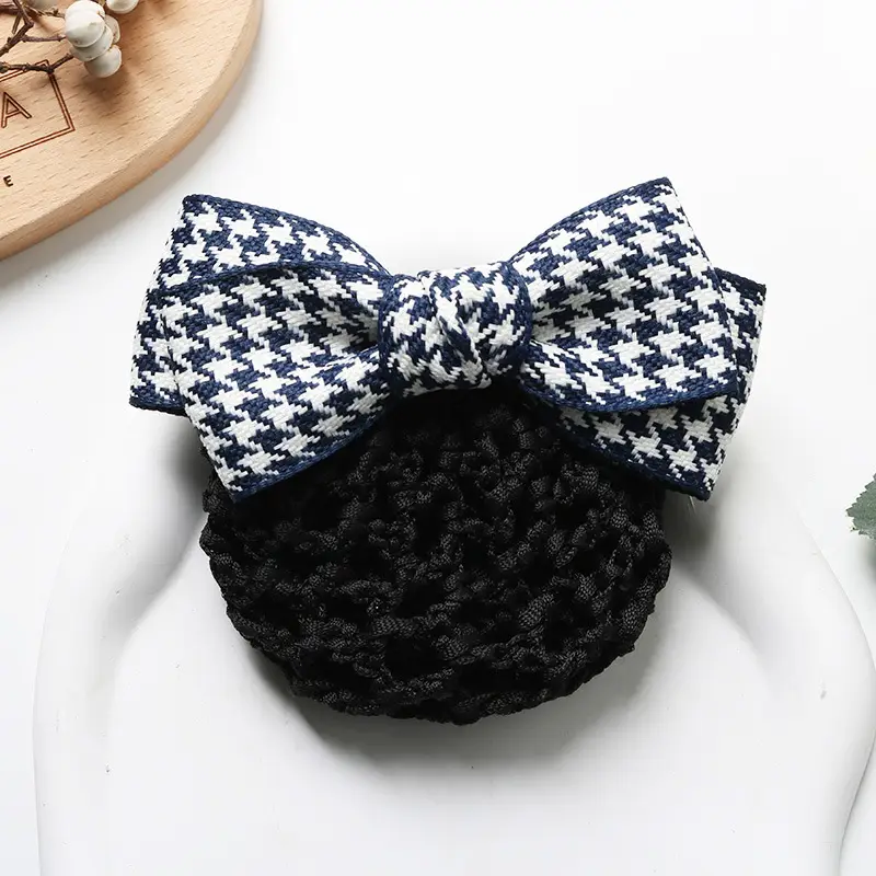 Houndstooth Bow Hairpin with Pearl Clip