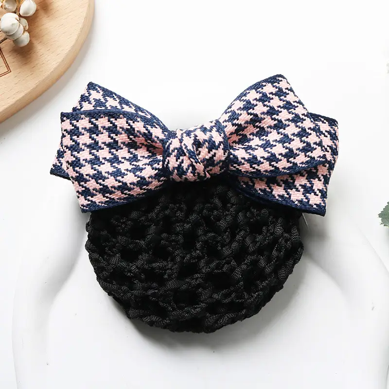 Houndstooth Bow Hairpin with Pearl Clip