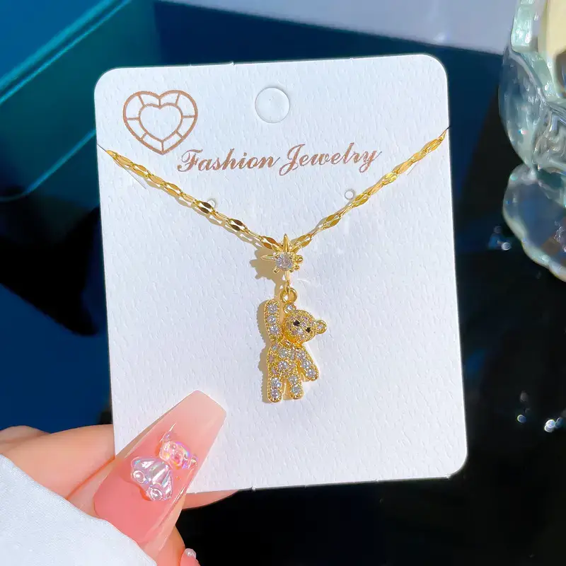 Titanium Steel Light Luxury Full Diamond Bear Oli Necklace - Image 4