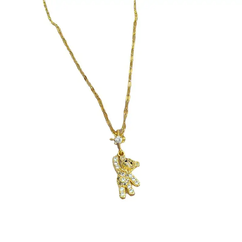 Titanium Steel Light Luxury Full Diamond Bear Oli Necklace - Image 5