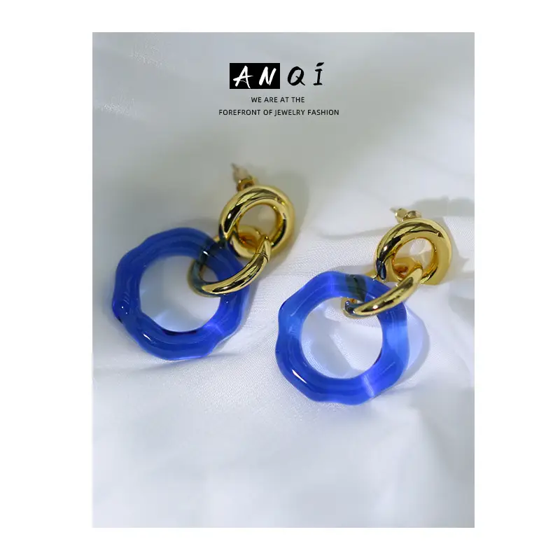 Klein Blue Glass Earrings Women's 18K Gold Plated - Image 7