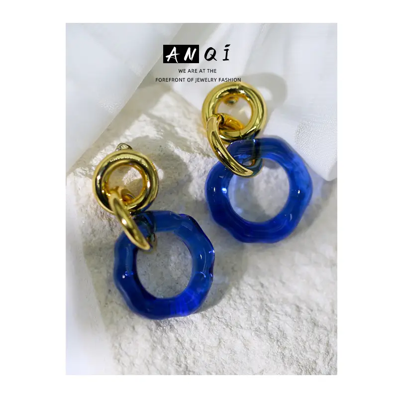 Klein Blue Glass Earrings Women's 18K Gold Plated - Image 8