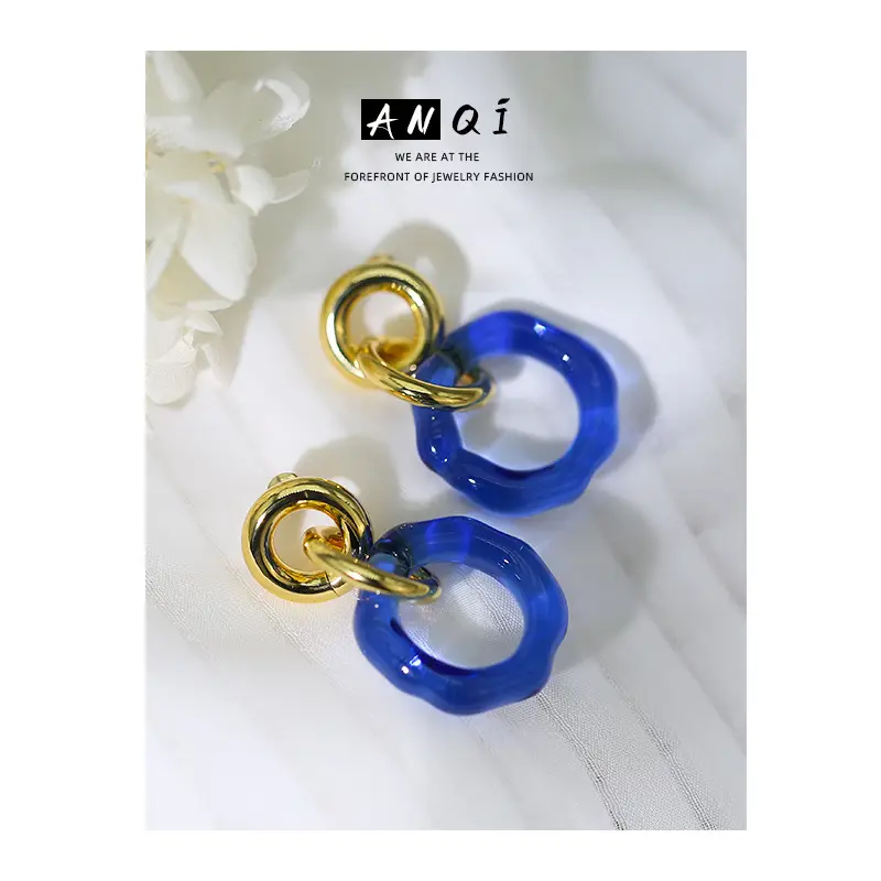 Klein Blue Glass Earrings Women's 18K Gold Plated - Image 9