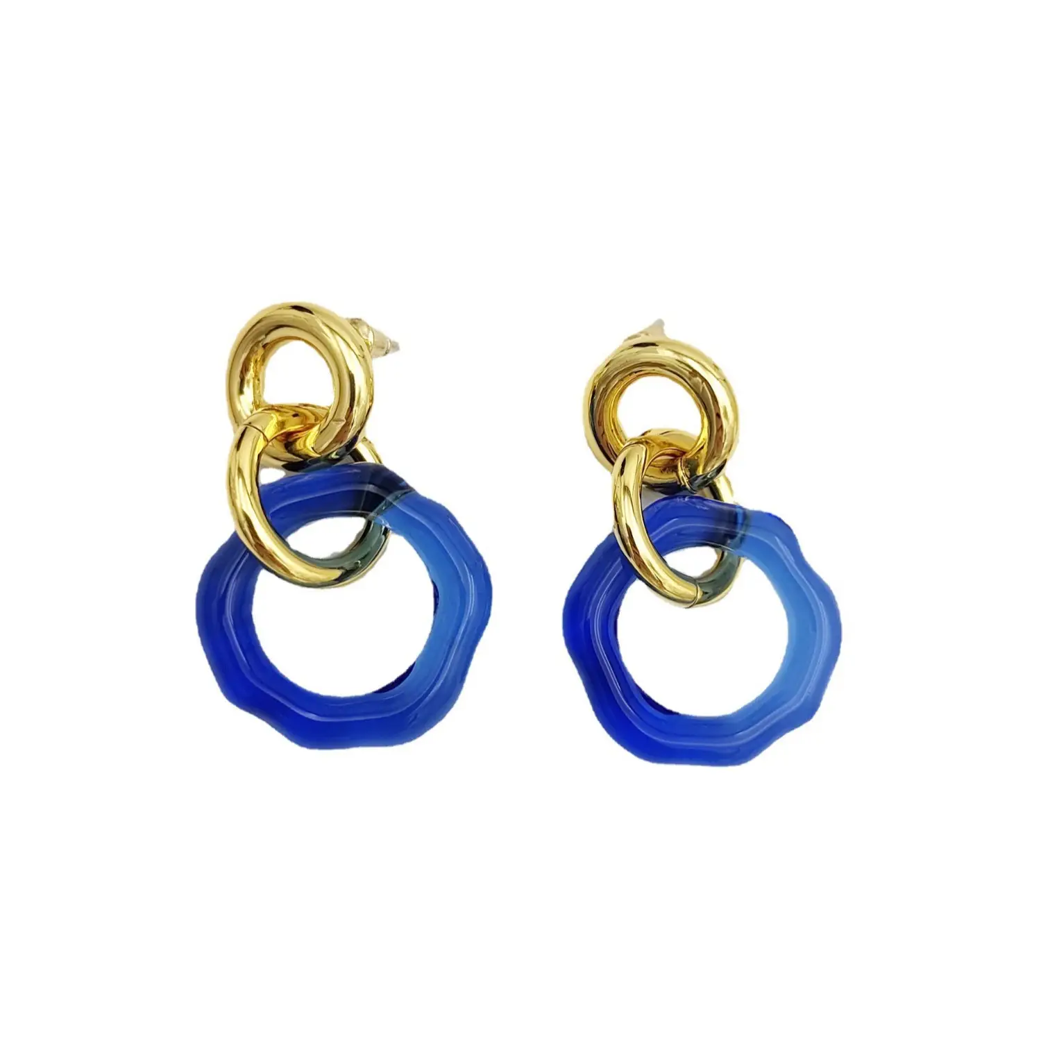 Klein Blue Glass Earrings Women's 18K Gold Plated - Image 10