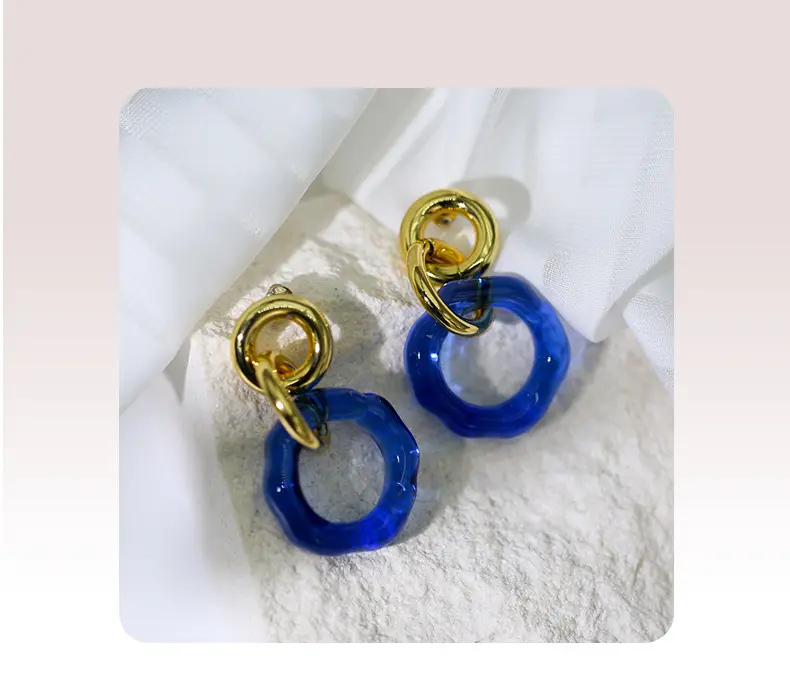 Klein Blue Glass Earrings Women's 18K Gold Plated — feature 2
