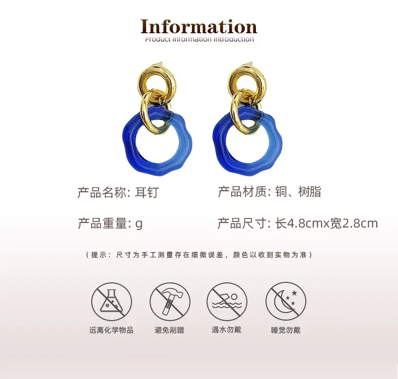 Klein Blue Glass Earrings Women's 18K Gold Plated — feature 3