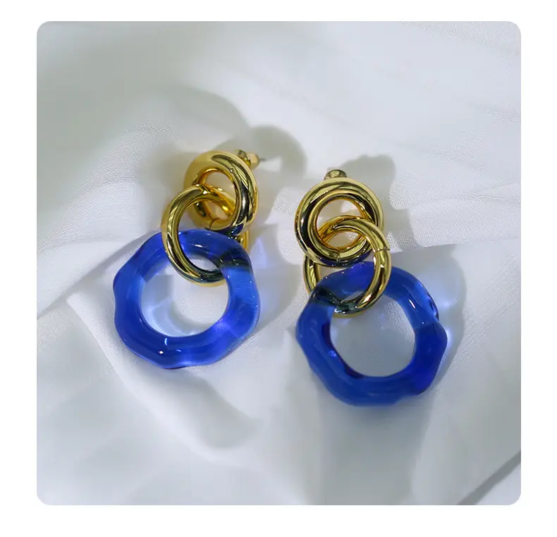 Klein Blue Glass Earrings Women's 18K Gold Plated — feature 5