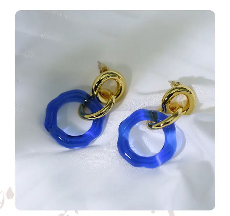 Klein Blue Glass Earrings Women's 18K Gold Plated — feature 6