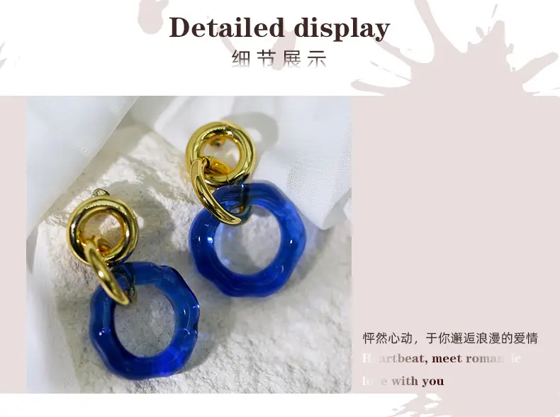 Klein Blue Glass Earrings Women's 18K Gold Plated — feature 7