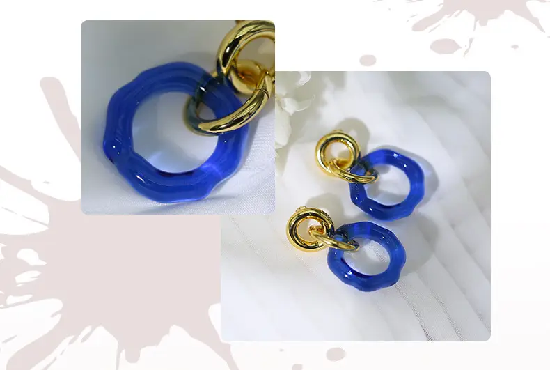 Klein Blue Glass Earrings Women's 18K Gold Plated — feature 8