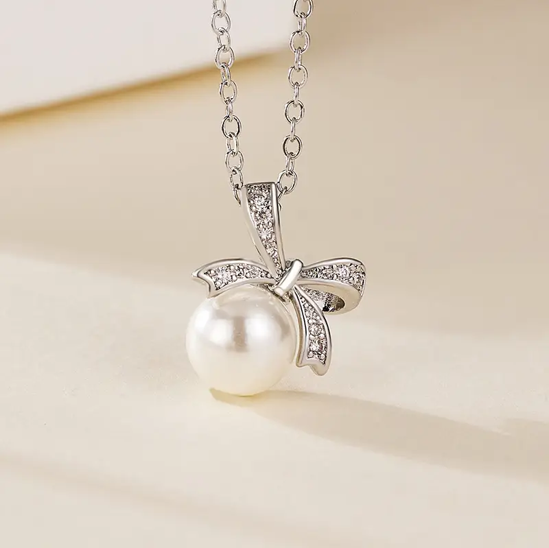 18K Gold Plated Bow Pearl Necklace for Women