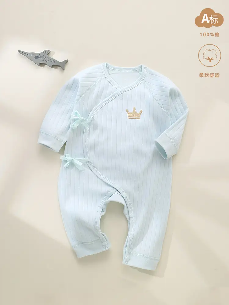 Pure Cotton Lace-Up Baby Romper in Cream
