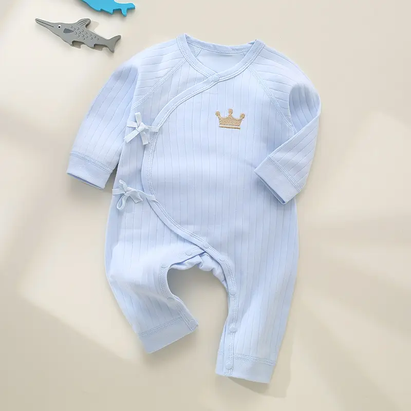 Pure Cotton Lace-Up Baby Romper in Cream