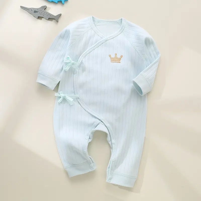 Pure Cotton Lace-Up Baby Romper in Cream