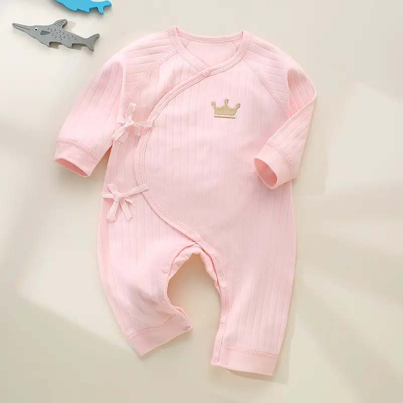 Pure Cotton Lace-Up Baby Romper in Cream