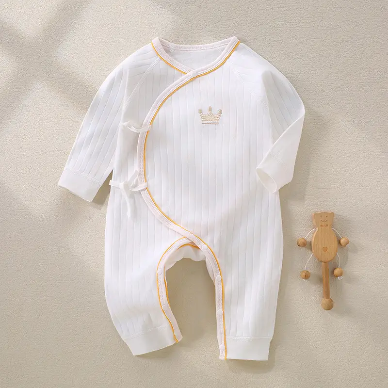 Pure Cotton Lace-Up Baby Romper in Cream