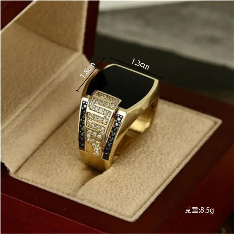 Full Diamond Hip Hop Ring for Men Gold Black - Image 5