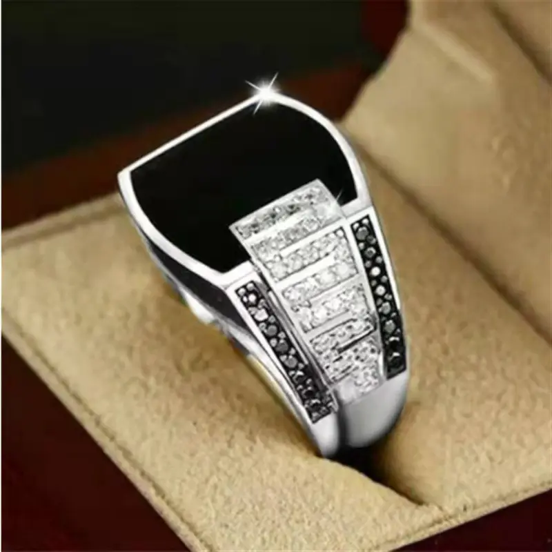 Full Diamond Hip Hop Ring for Men Gold Black - Image 6