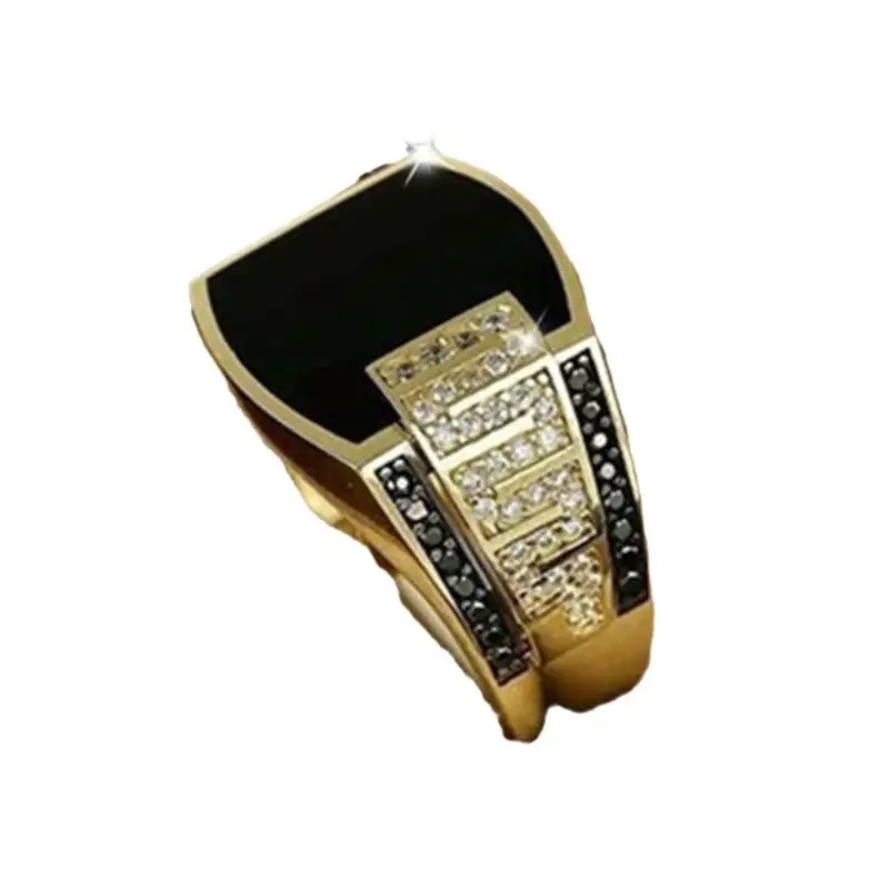 Full Diamond Hip Hop Ring for Men Gold Black - Image 7