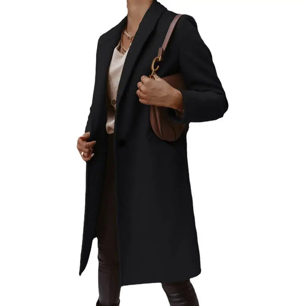 Women's 2022 Winter Lapel Coat Brown Button Tweed - Image 9