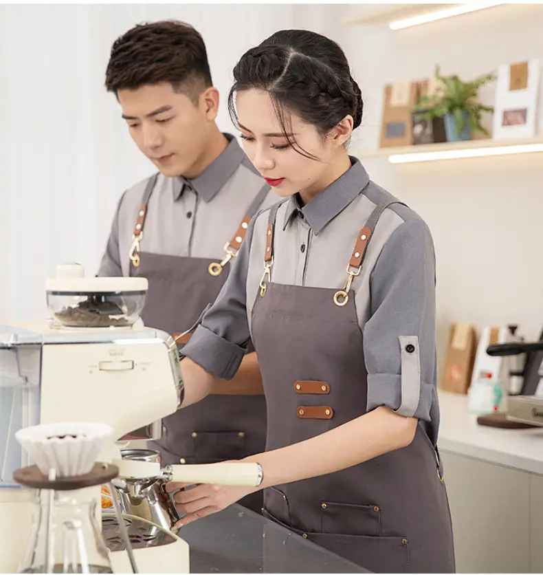 Korean Style Waterproof Apron Orange Gray Workwear — feature 14