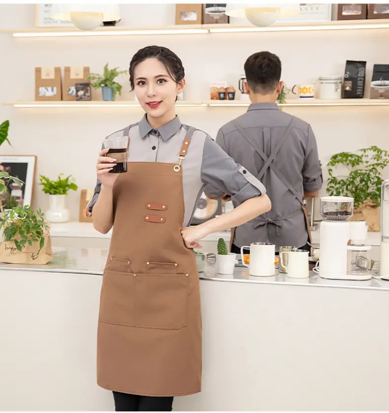 Korean Style Waterproof Apron Orange Gray Workwear — feature 18