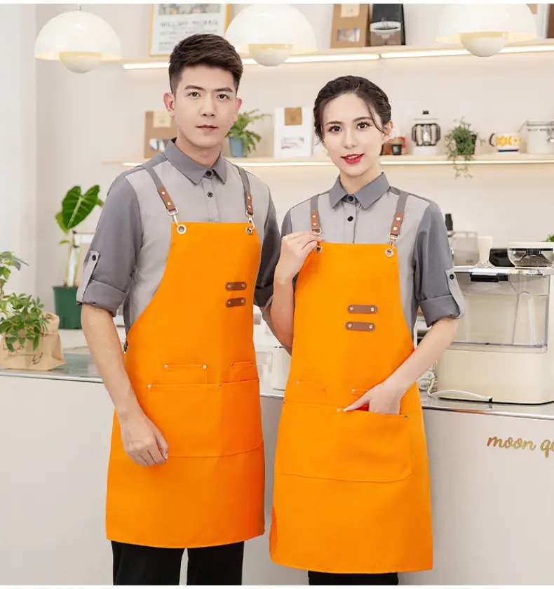 Korean Style Waterproof Apron Orange Gray Workwear — feature 25