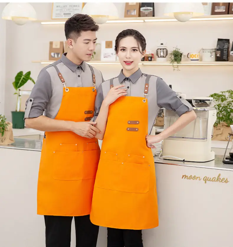 Korean Style Waterproof Apron Orange Gray Workwear — feature 26