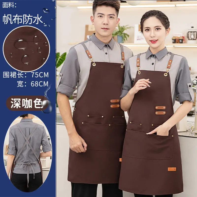 Korean Style Waterproof Apron Orange Gray Workwear - Image 3